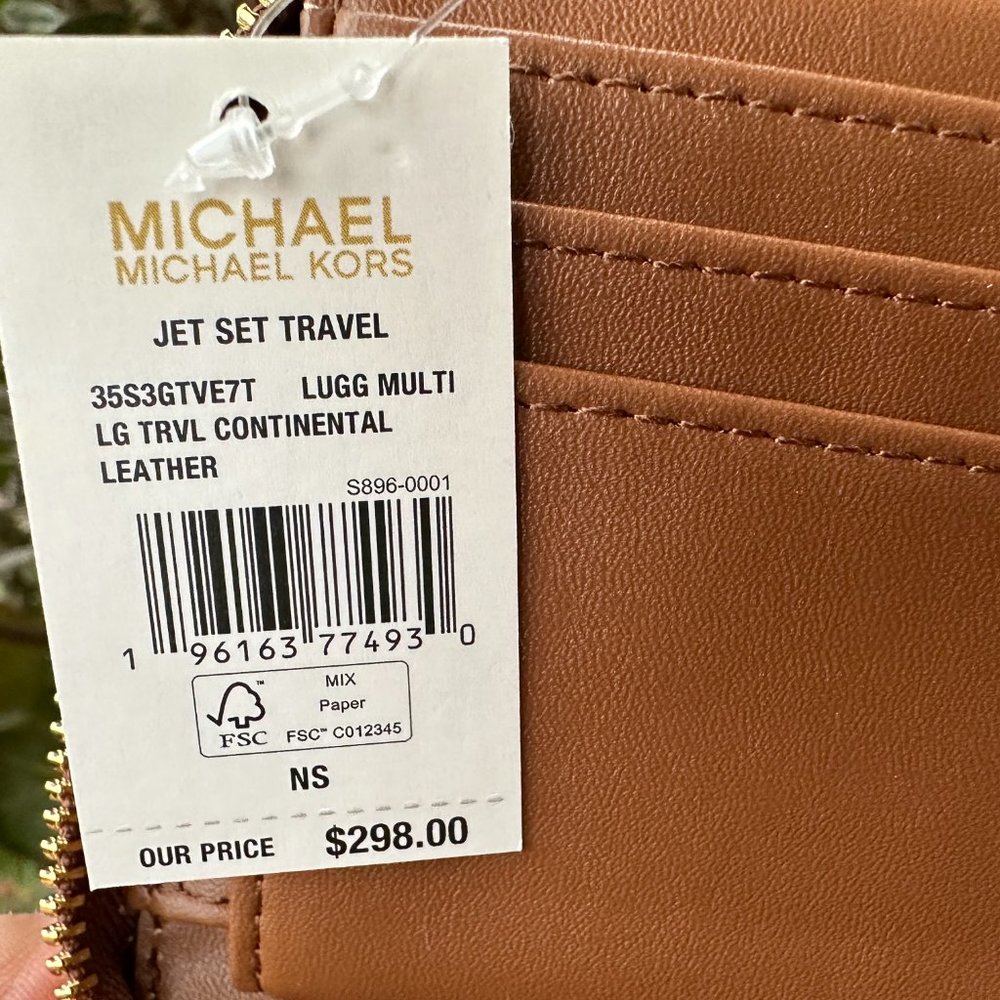 Michael Kors Jet Set Travel Large Continental Wallet Color-Block Brown Multi - Picture 5 of 9